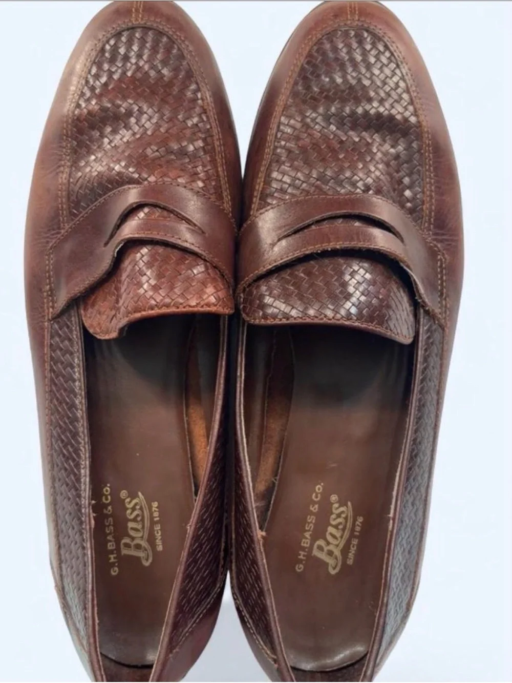 G.H. Bass & Co. Brown Woven Leather Penny Loafers